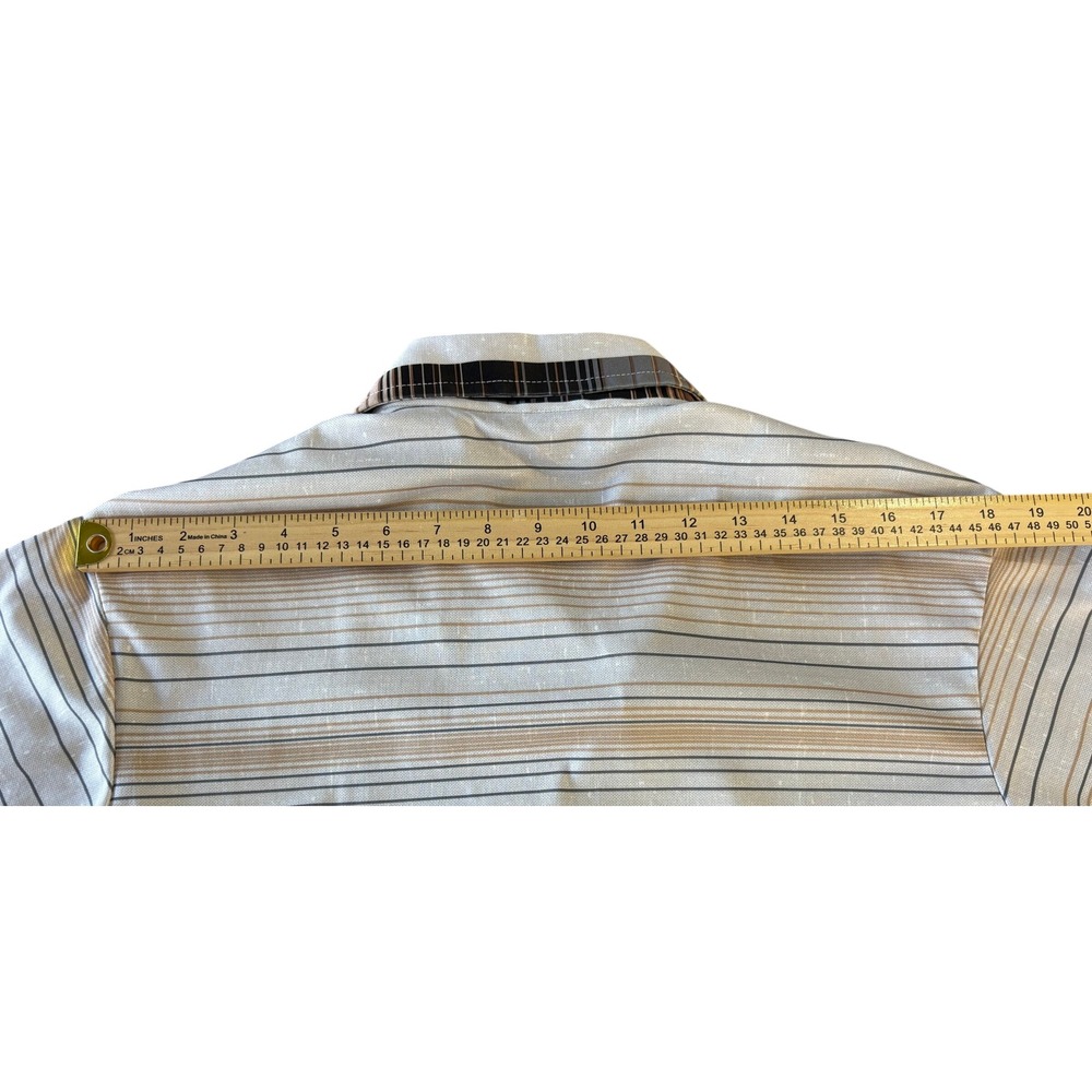 Vintage Alan Stuart Mens Short Sleeve Button‎ Down Shirt Striped MCM Geometric L - Picture 5 of 13
